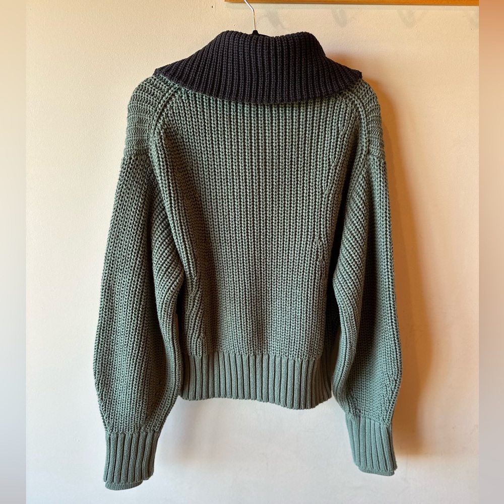 Athleta Alder Half Zip Ribbed Sweater Green Navy Collar Cropped Women's L NWT - Picture 4 of 6